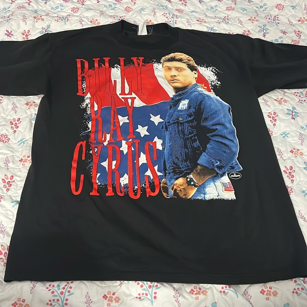 Vintage Billy Ray Cyrus Shirt Large 90’s Pop Country Black SS Cotton USA Forces